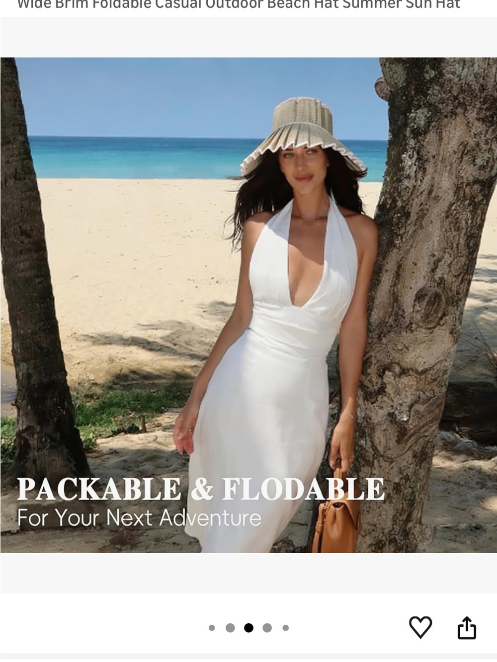 Packable Pleated Straw Sun Hat with Pink Polka Dot Trim - Picture 10 of 10